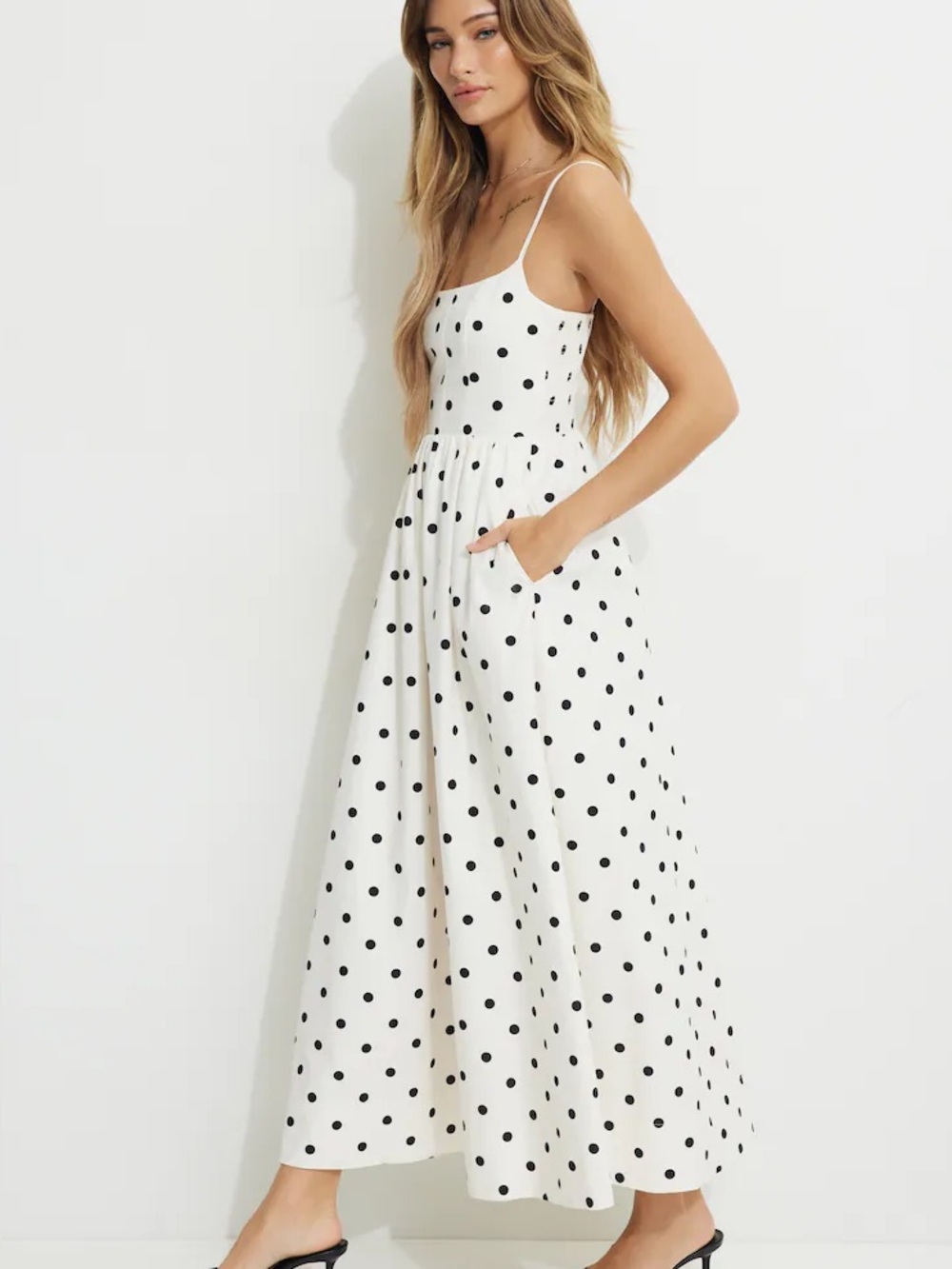 Oliviaceous Polka Dot Bustier Poplin Maxi Dress